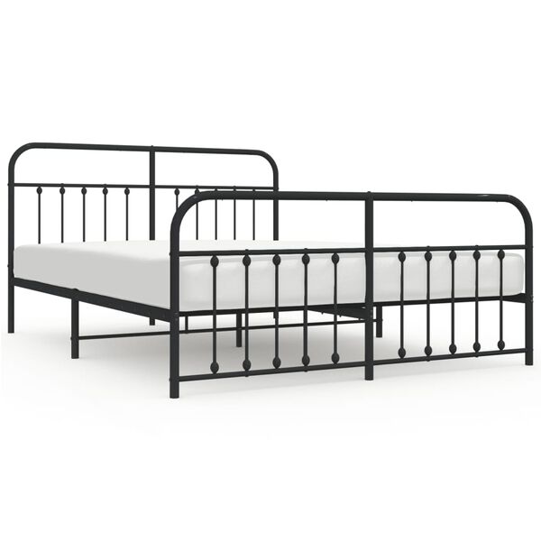 vidaXL Metal Bed Frame without Mattress with Footboard Black 180x200cm