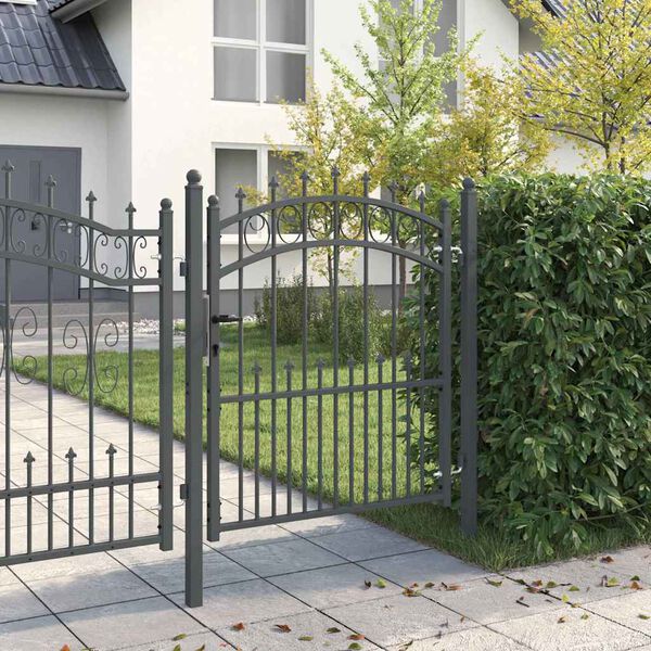 vidaXL Fence Gate with Spikes Grey 125 x 100 cm Powder-coated steel