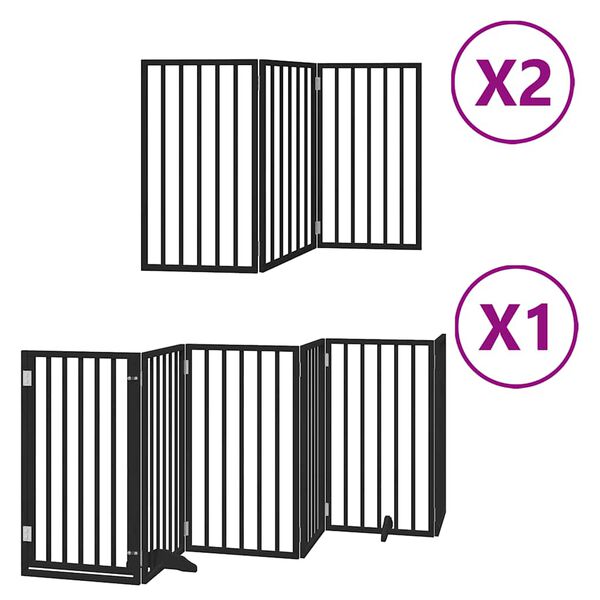 vidaXL Dog Gate with Door Foldable 12 Panels Black 600 cm Poplar Wood