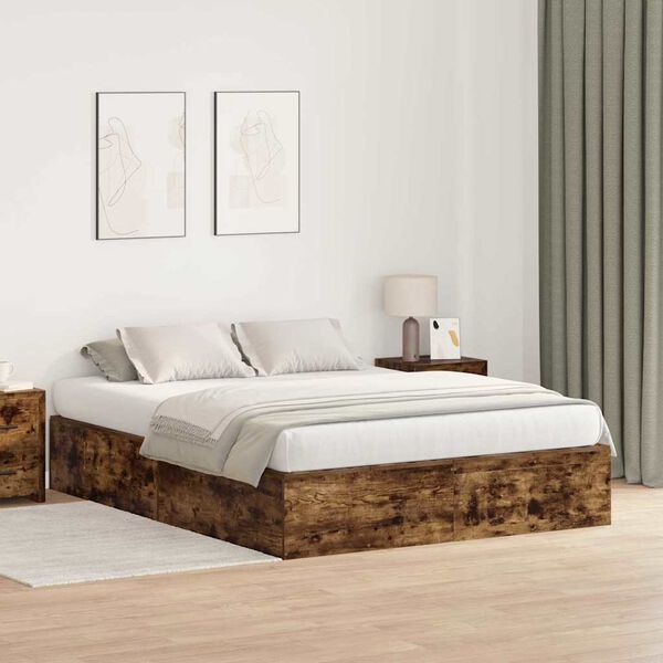 vidaXL Storage Bed Frame Smoked Oak 140 x 200 cm Engineered Wood