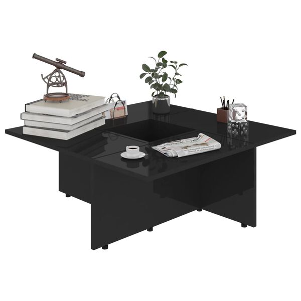 vidaXL Coffee Table High Gloss Black 79.5x79.5x30 cm Engineered Wood