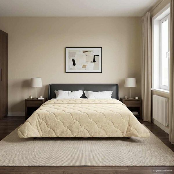 vidaXL Full Year Duvet Cream 220 x 260 cm Microfiber and Teddy fleece