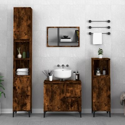 vidaXL Bathroom Cabinet Smoked Oak 30x30x100 cm Engineered Wood | vidaXL.ie
