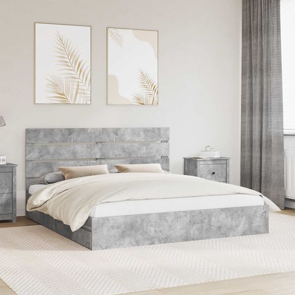 vidaXL Storage Bed Concrete Grey 200 x 200 cm Engineered Wood
