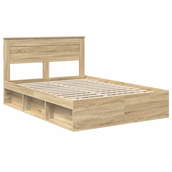 vidaXL Bed Frame with Mattress Sonoma Oak 150 x 200 cm Solid Pine Wood