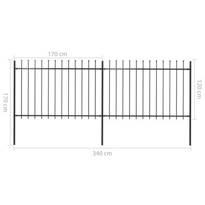 vidaXL Garden Fence with Spear Top Steel 3.4x1.2 m Black