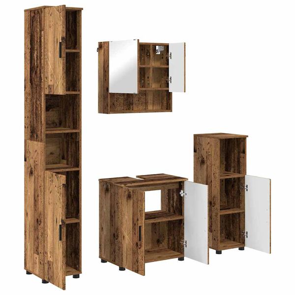 vidaXL Bathroom Furniture Set 4 pcs Old Wood Engineered wood & Metal