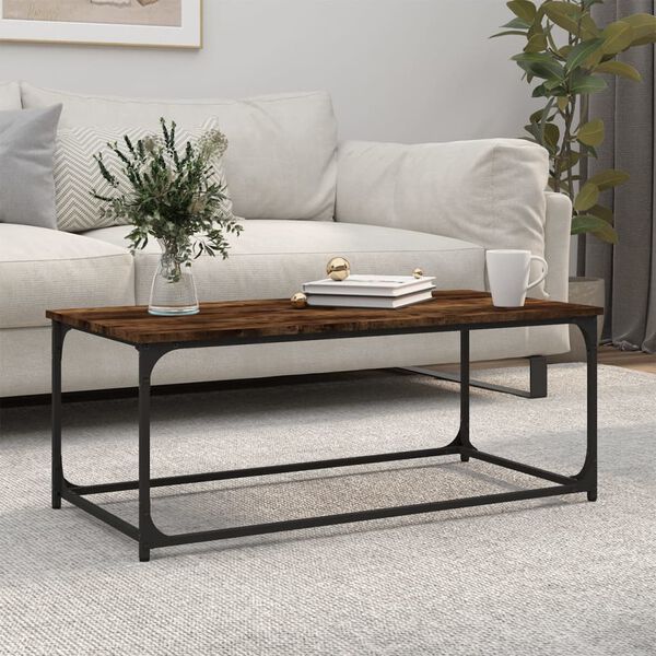 vidaXL Coffee Table Smoked Oak 102x50x40 cm Engineered Wood and Iron