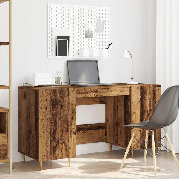 vidaXL Desk with Shelf Old wood 140 x 50 x 75 cm Engineered wood