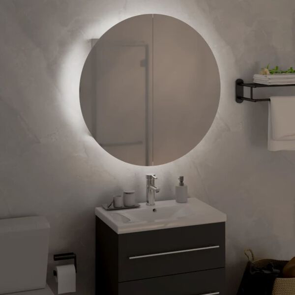 vidaXL Bathroom Cabinet with Round Mirror&LED White 47x47x17.5 cm