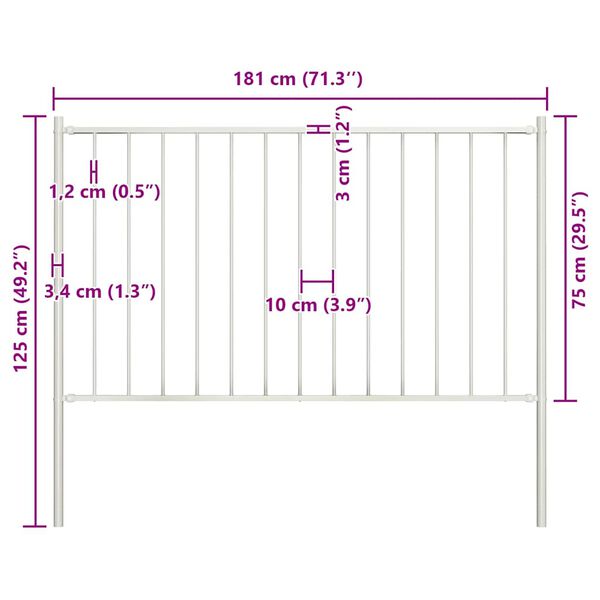 vidaXL Fence Panel with Posts Powder-coated Steel 1.7x0.75 m White