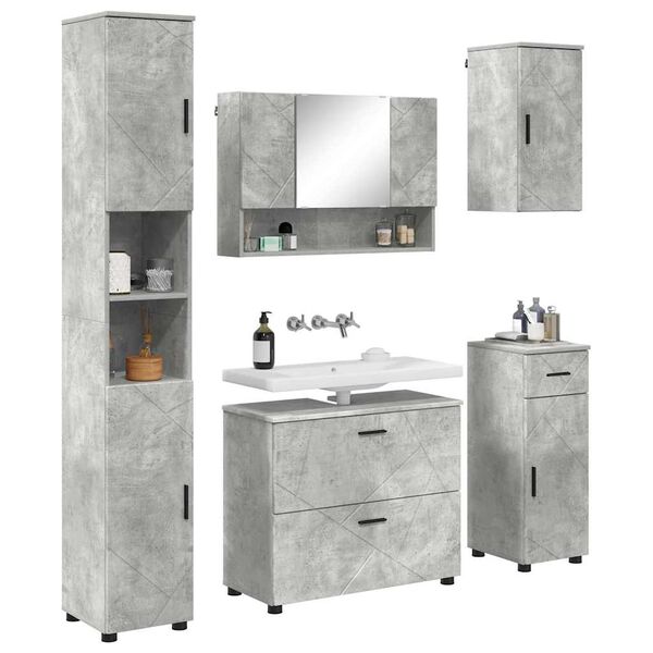 vidaXL Bathroom Furniture Set with Drawer 5 pcs Concrete Grey