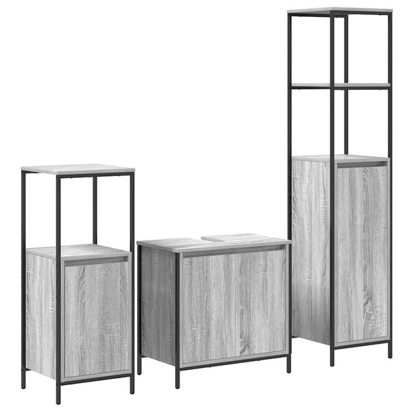vidaXL Bathroom Furniture Set with Shelf 3 pcs Grey Sonoma and Black