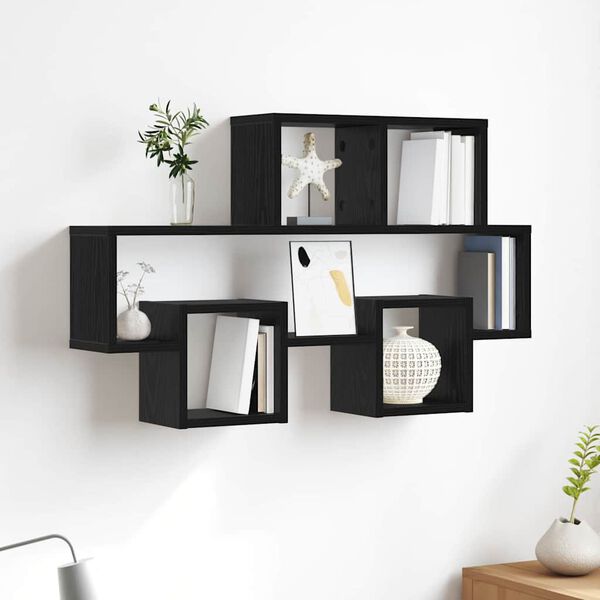 vidaXL Wall Shelf with Shelf Black oak 82 x 15 x 51 cm Engineered wood