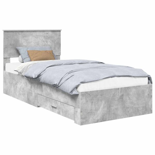vidaXL Bed Frame with Drawer Concrete Grey 90 x 190 cm Engineered Wood