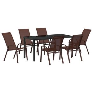 vidaXL Garden Dining Set 7 pcs Brown and Black Powder-coated Steel