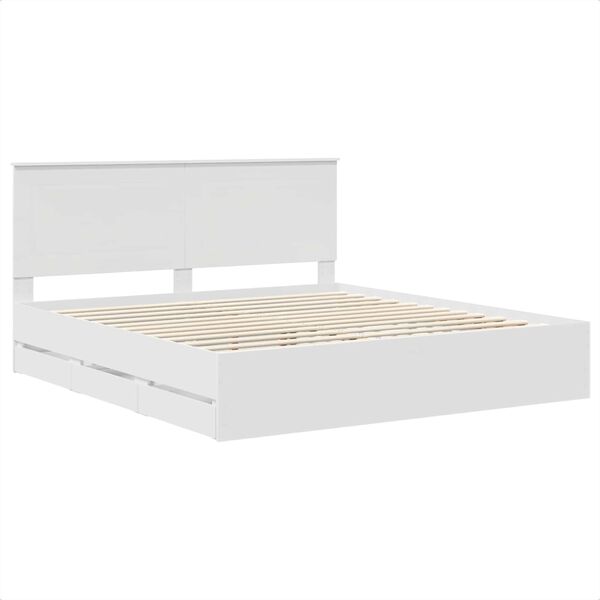 vidaXL Bed Frame with Drawer White 200 x 200 cm Engineer Wood