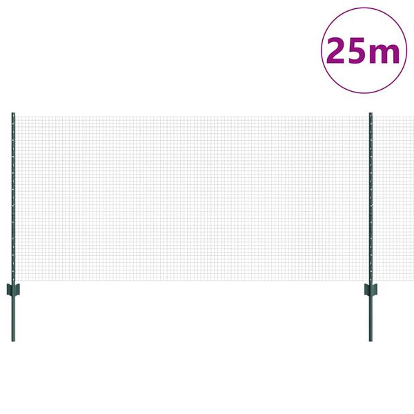 vidaXL Fence with Post Green 1 x 25 m Steel