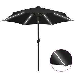 vidaXL Garden Parasol with LED Lights and Aluminium Pole 300 cm Black