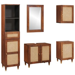 vidaXL Bathroom Cabinet 5 pcs Brown and Black Solid Mango Wood
