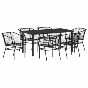 vidaXL Garden Dining Set 7 pcs Black Poly Rattan