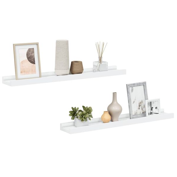 vidaXL Picture Frame Ledge Shelves 2 pcs White 60x9x3 cm MDF