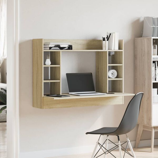 vidaXL Wall-Mounted Desk Sonoma Oak 105x48x75 cm Engineered Wood