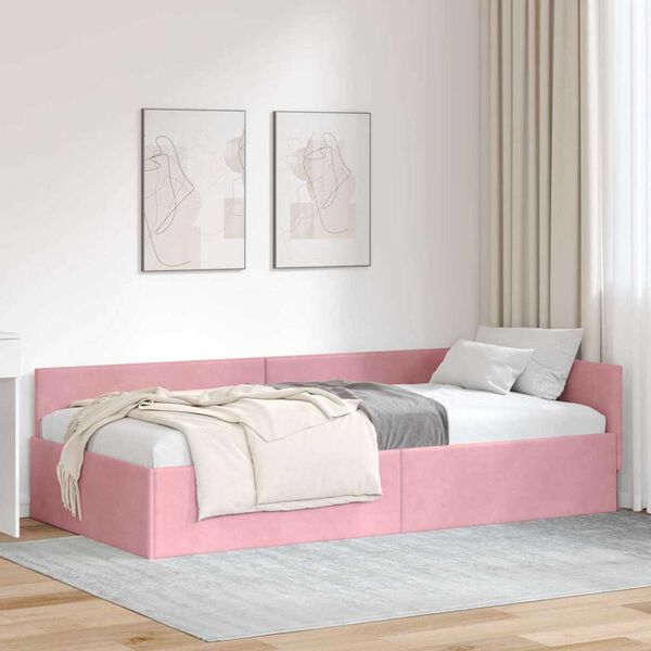 vidaXL Corner Bed Frame with Headboard Pink 90 cm x 200 cm Velvet