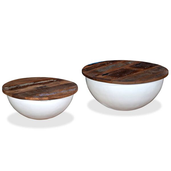 vidaXL Coffee Table Set 2 Pieces Solid Reclaimed Wood White Bowl Shape