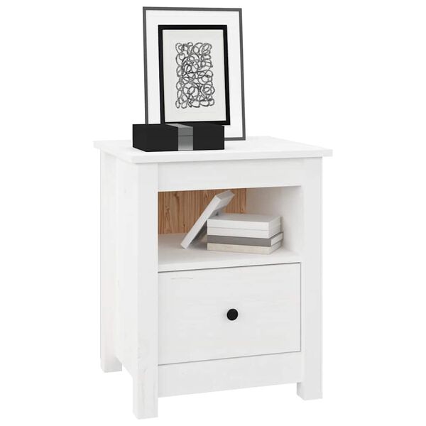vidaXL Bedside Cabinet White 40x35x49 cm Solid Wood Pine