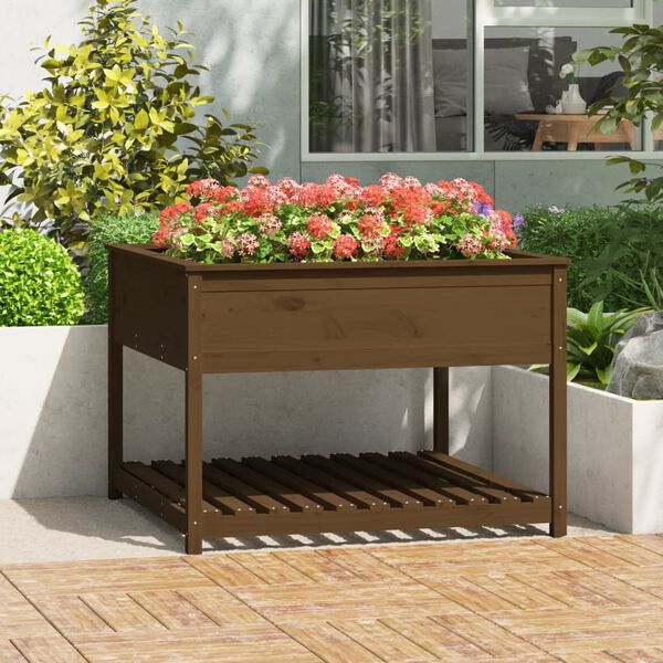 vidaXL Planter with Shelf Honey Brown 111.5x111.5x81 cm Solid Wood Pine