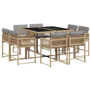 vidaXL 9 Piece Garden Dining Set with Cushions Mix Beige Poly Rattan
