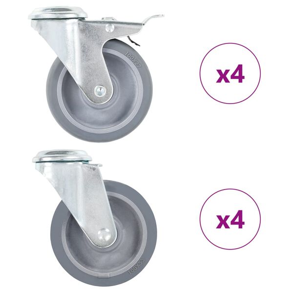 vidaXL 8 pcs Bolt Hole Swivel Casters 100 mm