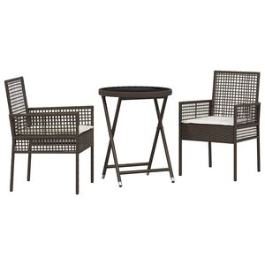 vidaXL Garden Bistro Set 3 pcs Brown Poly rattan