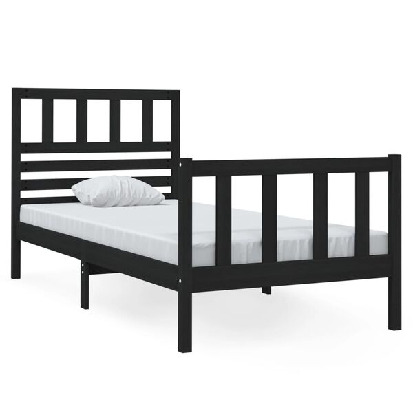 vidaXL Bed Frame without Mattress Black Small Single Solid Wood