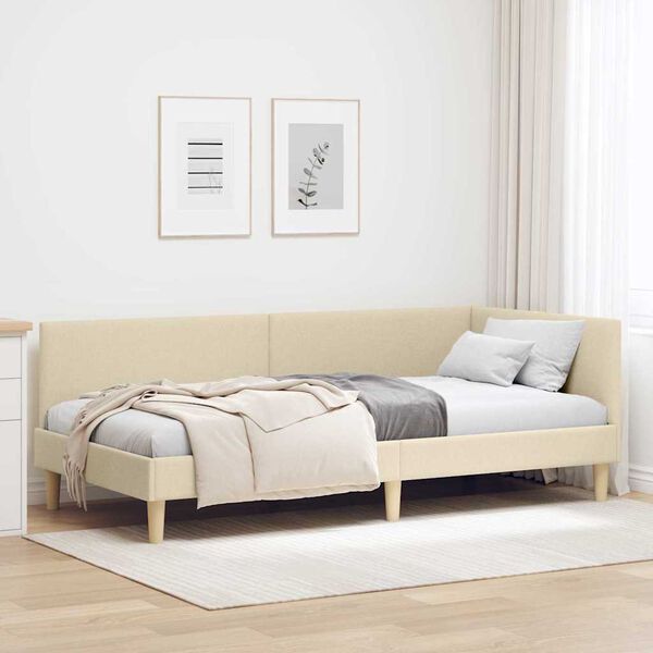vidaXL Corner Bed Frame with Headboard Cream 90 cm x 200 cm Velvet