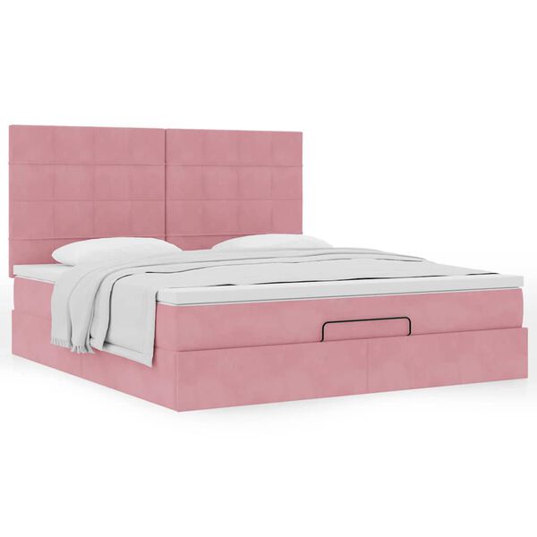 vidaXL Ottoman Bed with Mattresses Pink 180x200cm Velvet