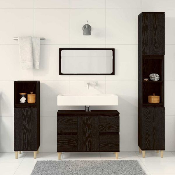vidaXL Bathroom Furniture Set Wall-mounted with Door 3 pcs Black Oak