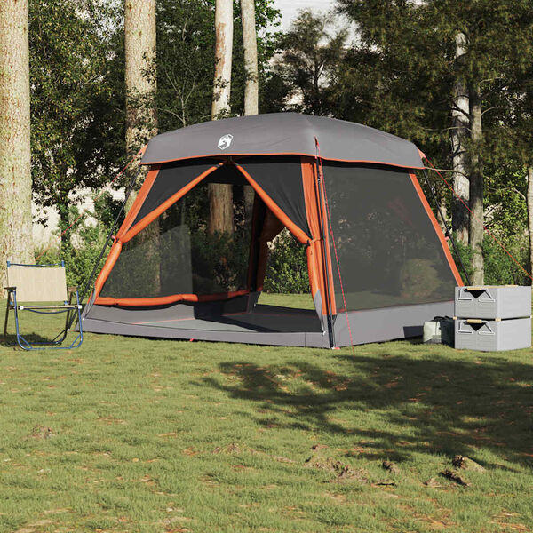 vidaXL Family Tent Cabin 6-Person Grey and Orange Waterproof