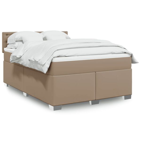 vidaXL Box Spring Bed with Mattress Cappuccino 140x190 cm Faux Leather