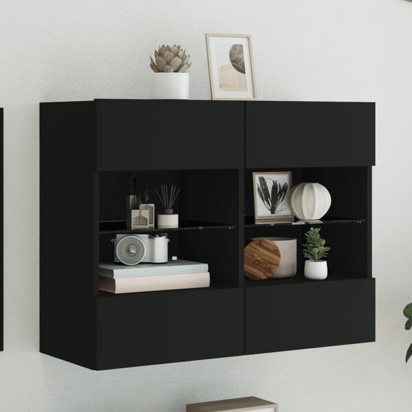 vidaXL TV Wall Cabinet with LED Lights Black 78.5x30x60.5 cm