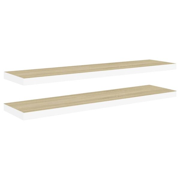 vidaXL Floating Wall Shelves 2 pcs Oak and White 90x23.5x3.8 cm MDF