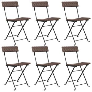 vidaXL Folding Bistro Chairs 6 pcs Brown Poly Rattan and Steel