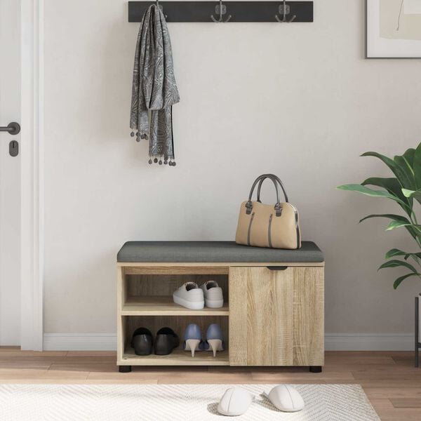 vidaXL Hall Bench with Cushion Plain Sonoma Oak 80 x 38 x 46 cm