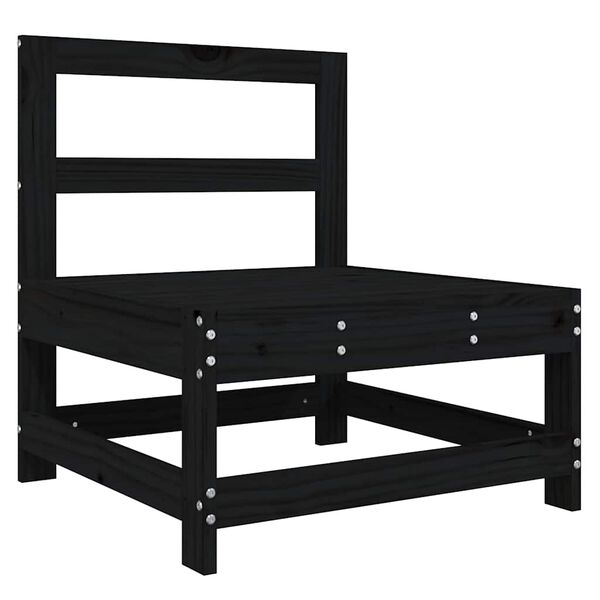 vidaXL Middle Sofa with Cushions Black Solid Wood Pine