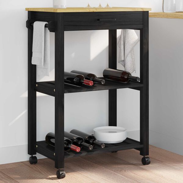 vidaXL Kitchen Trolley Black 88.5 x 40 x 60 cm Solid Pine Wood