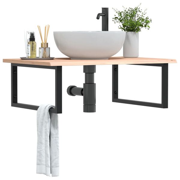 vidaXL Basin Shelf Wall Mounted Steel and Solid Wood Oak