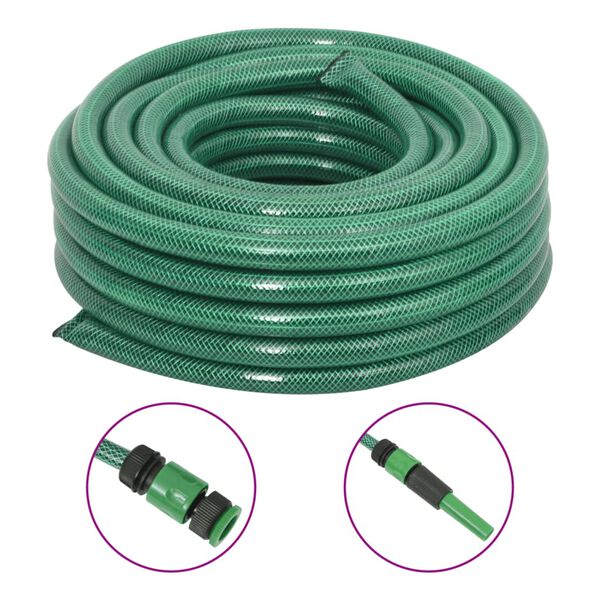 vidaXL Garden Hose with Fitting Set Green 0.75" 100 m PVC