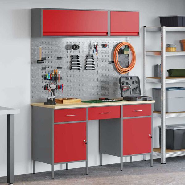 vidaXL Work Cabinet Set with Drawer with Storage Manual 8 pcs Red