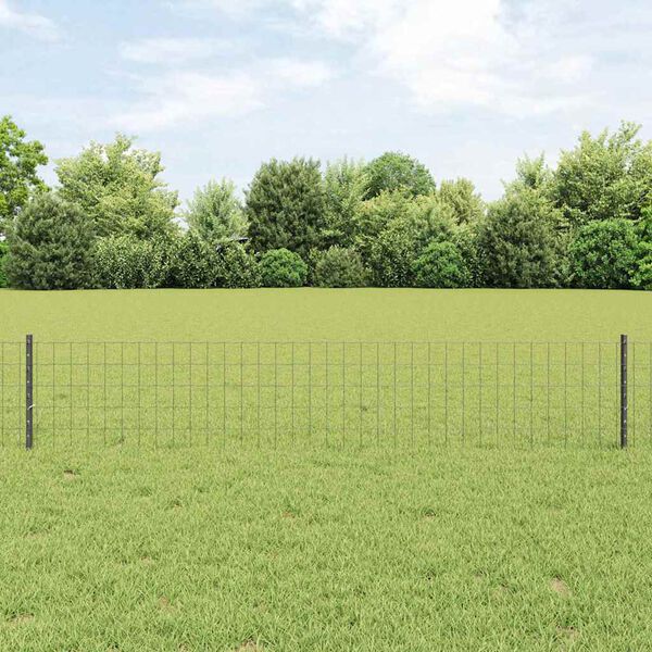 vidaXL Fence with Post Grey 0.4 x 25 m Steel and PVC
